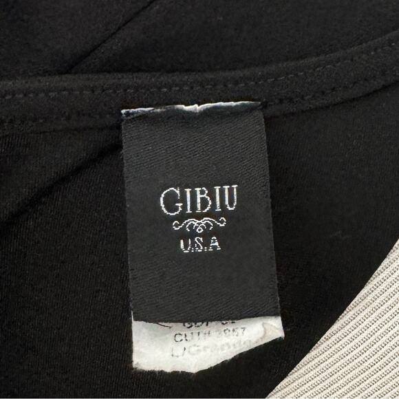 Vintage Gibiu Black Bodycon Faux Wrap Structured Shoulder Dress L - Picture 3 of 11